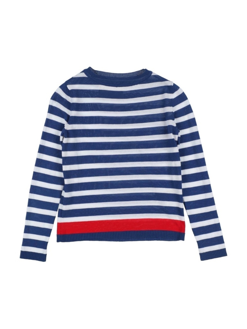 Dondup Blue and White Striped Kids Sweater with Red Hem